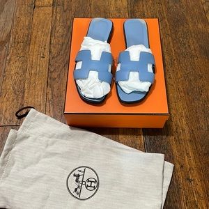 Hermes Oran Sandals Bleu Bleuet Size 38.5